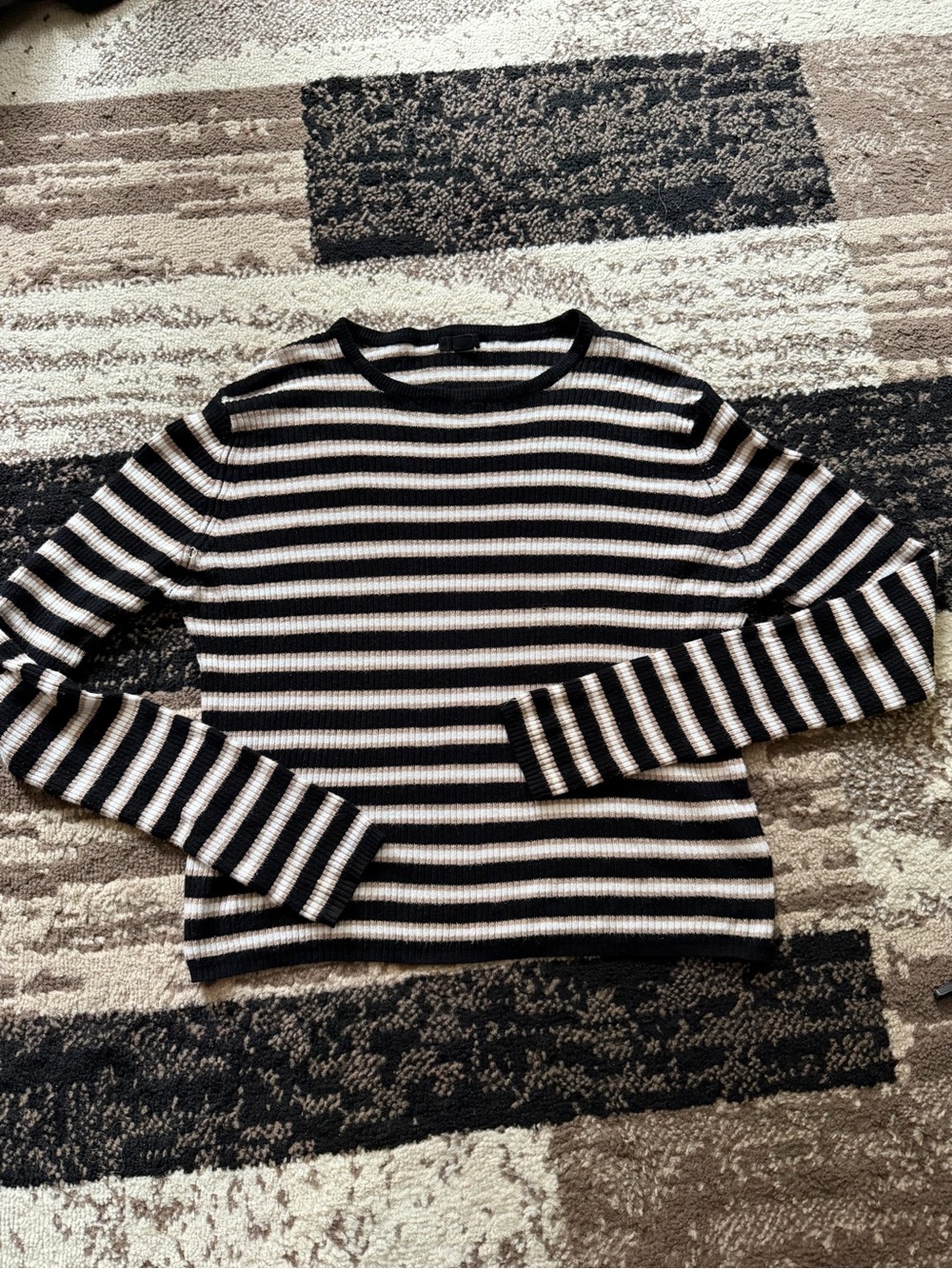 Women’s Black, White, brown, Striped slightly cropped long sleeve shirt